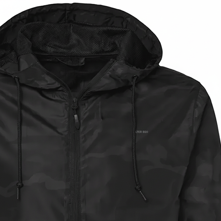 Lightweight Packable Windbreaker Black Camo