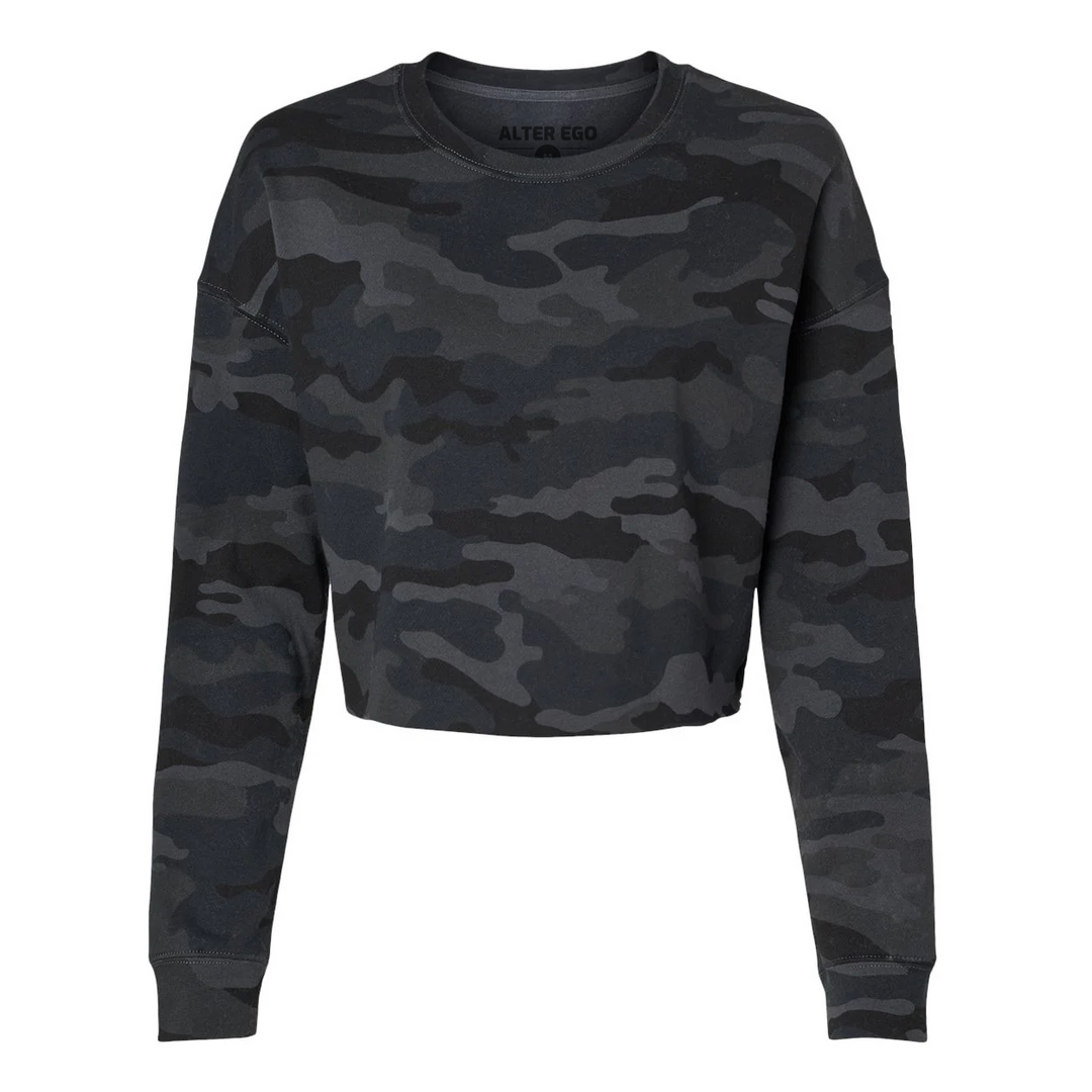 Cropped Crew Neck (Women's) Black Camo