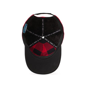 Interior and back view of a buffalo plaid insulated hat with breathable mesh panels and a cozy lining for added warmth during cold weather.