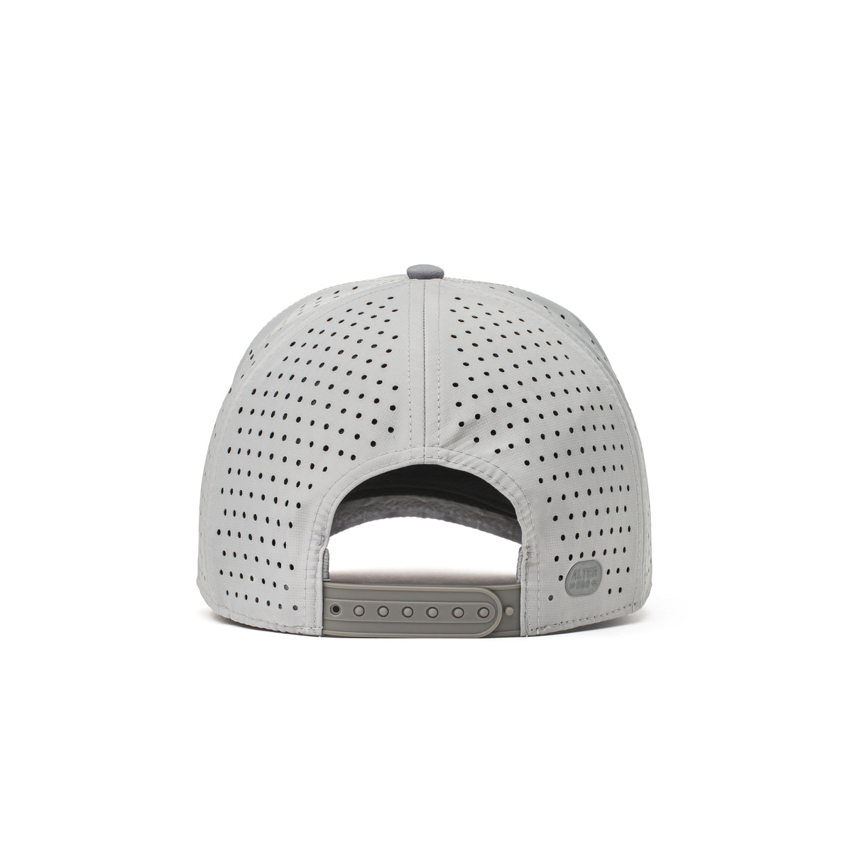 Alter Ego light gray Coaster Splash Royal Chrome running hat with perforated panels and adjustable snapback closure, shown from the back view.
