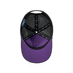 Alter Ego Coaster Splash Toxic Storm Halloween hat interior view with a black laser-cut crown and purple underside of the brim.