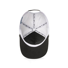Alter Ego Coaster Splash Trick or Treat hat shown from the underside, featuring a white crown with laser cut ventilation panels, black bill, and branded interior taping.