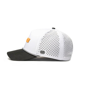 Alter Ego Coaster Splash Spooky Signature hat in white with an orange signature patch, black bill, laser cut ventilation panels, black and white trim, and a reflective Alter Ego patch.