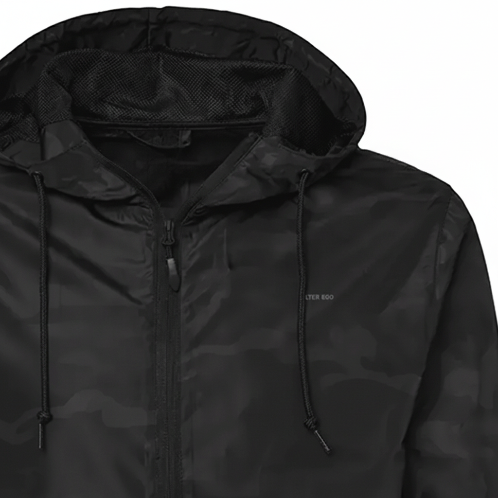 Lightweight Packable Windbreaker Black Camo
