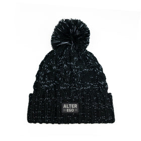 Snowbird Black Reflective Pom Beanie