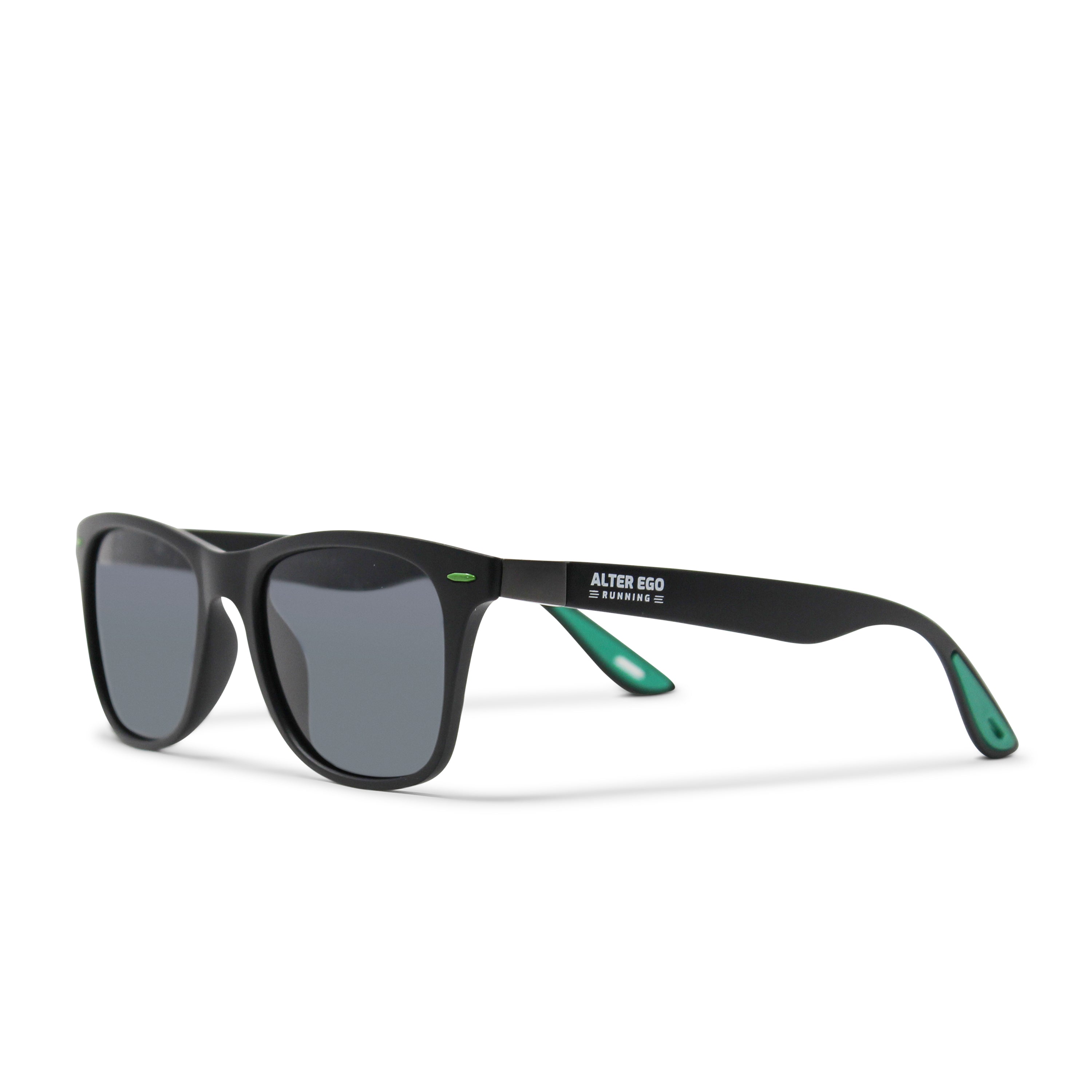 Run Sunnies - Black Frame | Black Polarized Lenses | Green Elements