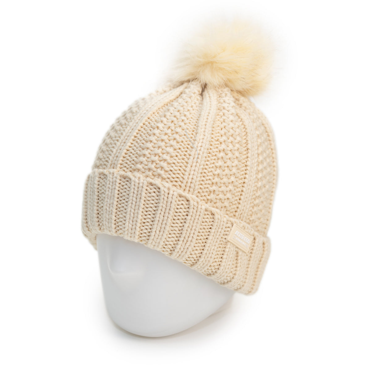 Snowbird Woven Beanie With Pom - Beige